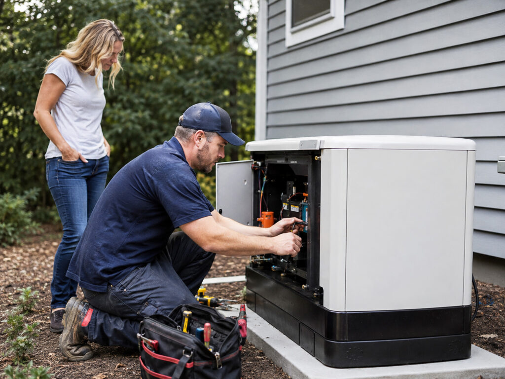 Electrical services electrician fixing heat pump